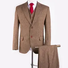 Ретро темного цвета коричневый твид изготовление под заказ жениха Смокинги для женихов мужские 3 шт. костюмы Slim Fit мужского покроя свадебные костюмы для мужчин