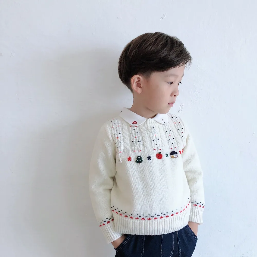 

Baby pullover sweater embroidered pattern sweet baby boys girls sweaters knitted wool sweater
