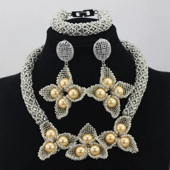 

New Arrival Silver Grey African Jewelry Beads Set Nigeria Bridal Crystal Flower Balls Necklace Wedding Bead Free Ship WD438