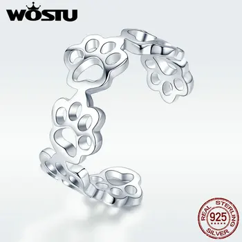 

WOSTU Hot Sale 925 Sterling Silver Pawprint Paw Print Pet Finger Rings For Women Girl Authentic Ring Anillos Jewelry Gift DXR424