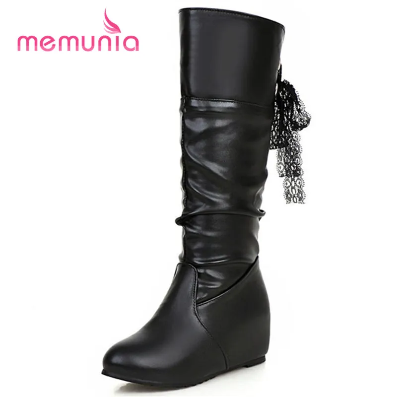

MEMUNIA new arrive 2020 fashion high heel women boots high quality pu leather boots autumn winter kenn high boots size 34-43