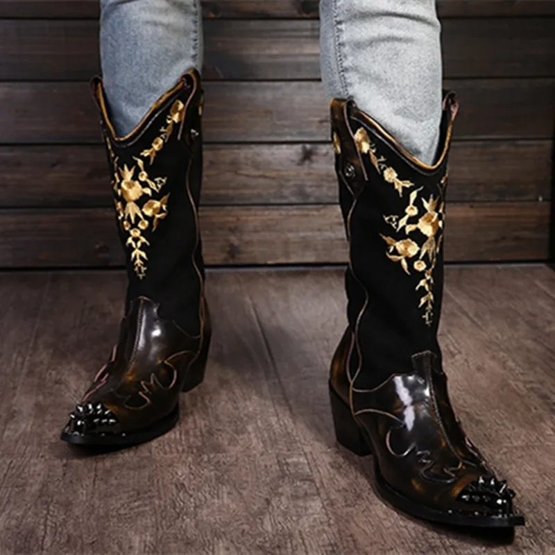 

Botas mujer Cowboy chelsea boots men balck genuine leather shoes spike dress military boots winter shoes men