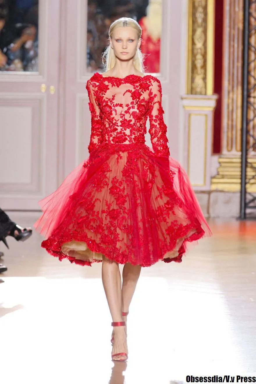 

New Fashion Sexy A-Line Red Scoop Long Sleeve Lace Knee-Length Short Prom Dresses 2019 Party Dresses Vestido De Festa Curto MA-9