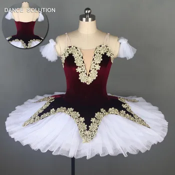 

Burgundy Pre-Professional Ballet Dance Tutus with 7 Layers Pleated Tulle Ballerina Dress Performance Costume Pancake Tutus BL062