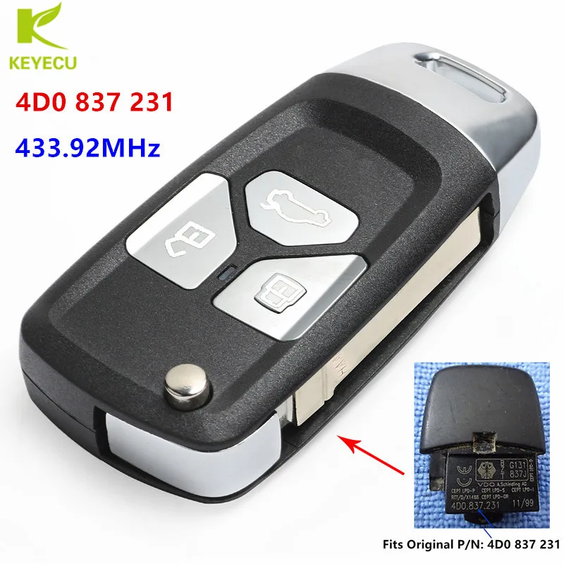 KEYECU Replacement Upgraded Remote Car Key FOB 433.92MHz ID48 Chip for Audi A2, A3/B5, A4, A4