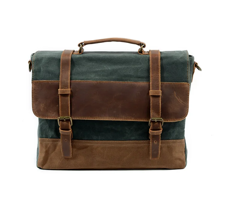 Водонепроницаемый портфель с масляным воском, мужская сумка в европейском и американском стиле, ретро деловая сумка, сумка через плечо - Цвет: light green