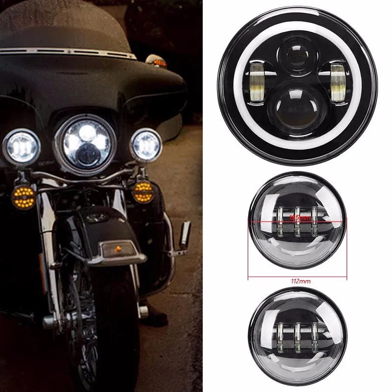 7 Round LED Hi-Lo Projector Daymaker LED Headlight Angle Eyes with 30w Fog Light Driving Passing Lamps for Harley Davidson