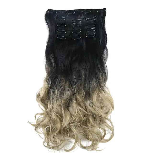 Ombre Clip In Hair Extensions Bayalage 20 7pcs Head Curly Grey