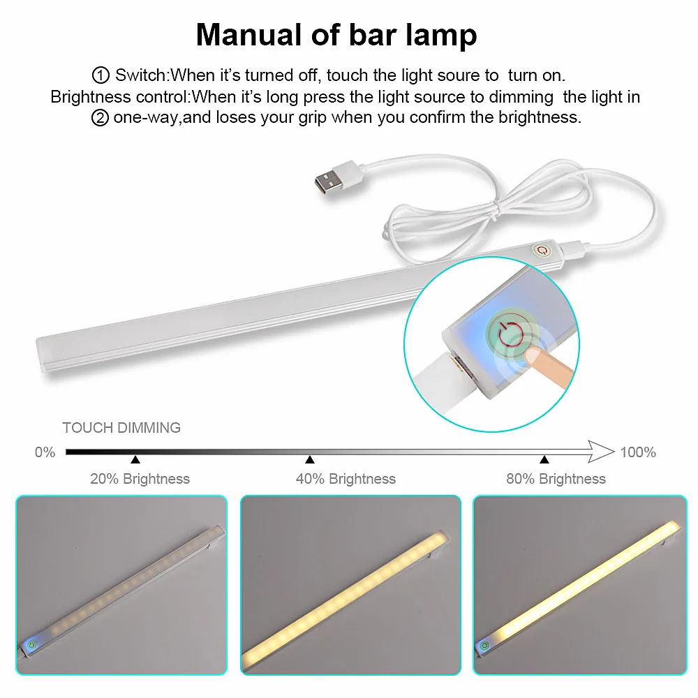 المطبخ مصباح ليد USB عكس الضوء إحساس اللمس الصمام ضوء تحت الكابين ل مصابيح بجانب السرير خزانة غرفة النوم خزانة المنزل الإضاءة الإنارة