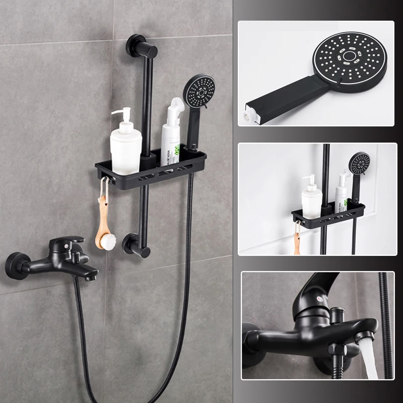 

Black Bronze Sing Handle Faucet Wall Mounted With ABS Handshower With rack lifter Tub Shower Mixer Bathroom Faucet