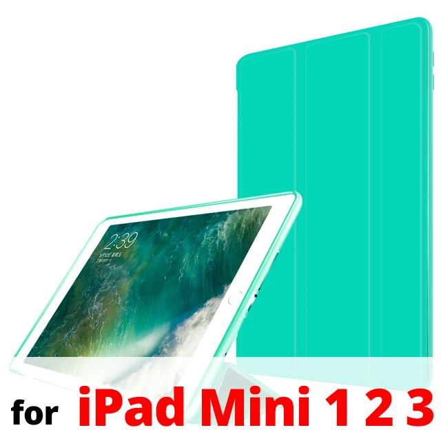 Ультратонкий умный чехол для iPad Mini 4 7," с магнитной подставкой из искусственной кожи, силиконовый мягкий ТПУ чехол для задней панели, для iPad Mini 1 2 3 Чехол - Цвет: Mint Green Mini 123