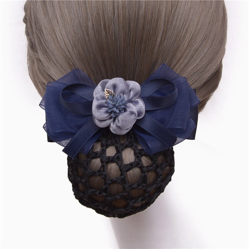 

Elegant Cloth Head Flower Bow Hair Clip Bows Hairpins Bank Hotel Stewardess Staff Net Bun Snood High-grade Handmade Accessories