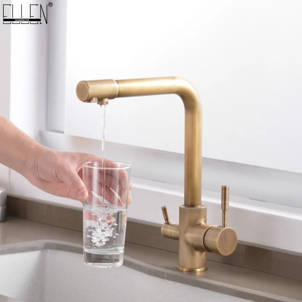 Ceny Baterie kuchenne z litego mosiądzu Crane dla kuchnia filtr mikser trzy sposoby bateria zlewozmywakowa 3 Way chrom kuchnia kran ELM13C