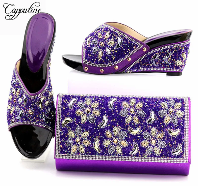 

Capputine Hot Selling Italian Style High Heels Shoes And Bag Set New Arrival Rhinestone Ladies Shoes And Bag Set Size 38-42