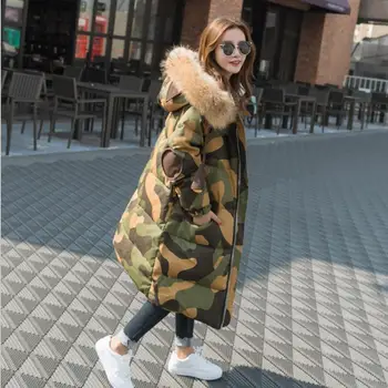 

2019 winter new fashion Camouflage printed hooded long parkas coats female casual style Real fur collar parkas jackets gx1293