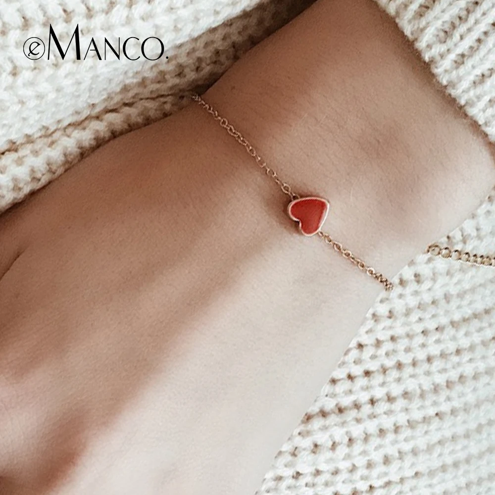 

e-Manco Classic Gold Color Chain Bracelets for Women Vintage Red Heart Enamel Charms Adjustable Femme Bracelet Fashion Jewelry