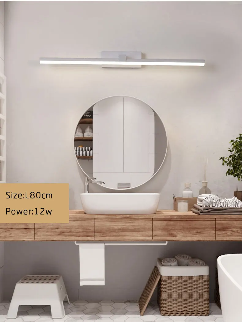 Bathroom Mirror Front Light Modern Led Wall Light Black&White Luminaires New Sconce Led Wall Lamp L60 80 100 120cm Bathroom Lamp