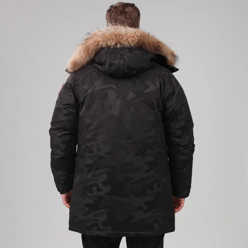 40 градусов морозостойкая русская зимняя куртка для мужчин Высокое качество воротник из натурального меха толстый теплый белый утиный пух мужское зимнее пальто