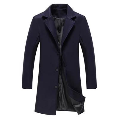 DIMUSI Зимние Модные мужские военные однобортные длинные тренчи Куртки мужские повседневные тонкие длинные шерстяные пальто 5XL, TA219 - Цвет: Navy Blue
