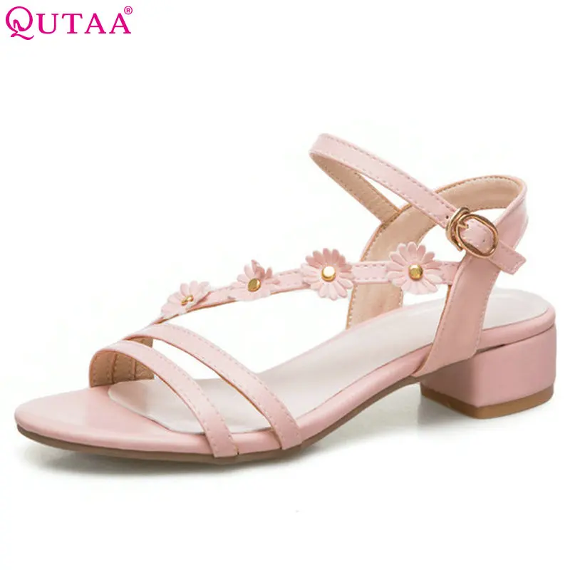 

QUTAA 2018 Women Sandals Square Heel All Match Cute Style Fashion Women Shoes Platform Buckle Summer Women Sandals Size 34-43