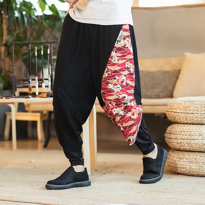 

Loldeal Men's Plus Size Harem Pants Mens Casual Cotton Linen Festival Baggy Boho Trousers Retro Gypsy Pants