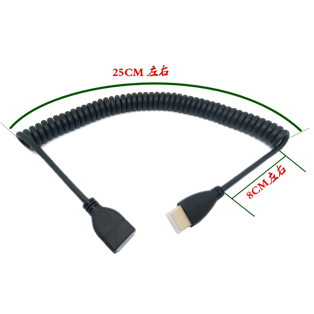 HDMI под прямым углом Mini HDMI пружинный изогнутый гибкий кабель V1.4 DSLR 0,5 M/2 M