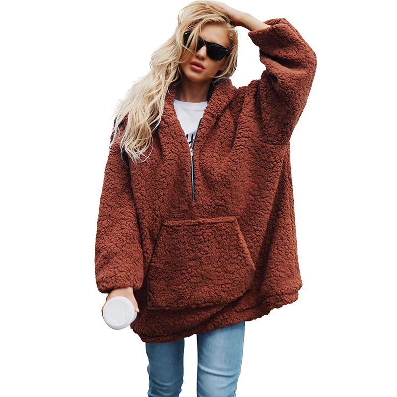 Новые модные пуловеры с капюшоном из искусственного меха женские зимние теплые длинные рукава с большим карманом повседневная меховая куртка Верхняя одежда Большие размеры 3XL