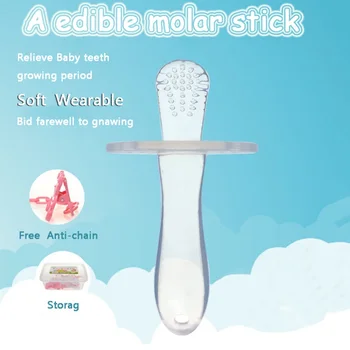 

Infant Soft Appease Silicone Molar Stick Toy Teether With Anti-chain & Storage Developmental Baby Safety Teeth Stick Molar Hot