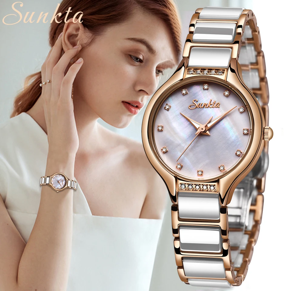 $22.99 Sunkta New Quartz Women Watches Waterproof Fashion Simple Feminine Watch Stainless Steel Ceramic