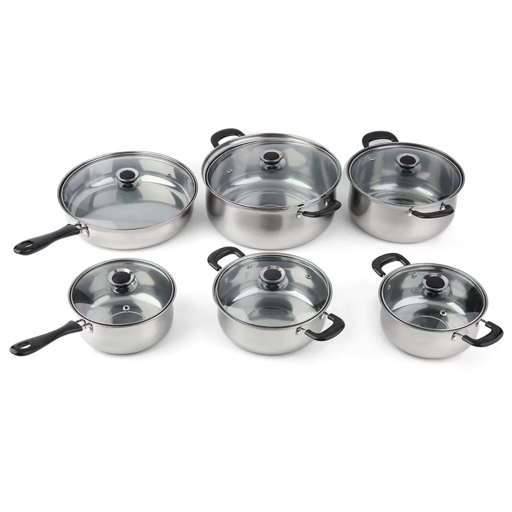 Goede 12 stks Pannenset Rvs Warmte amp; Break Slip Kookpot en Pannen Gebogen Pot Met Pot Cover Kithcen gereedschap