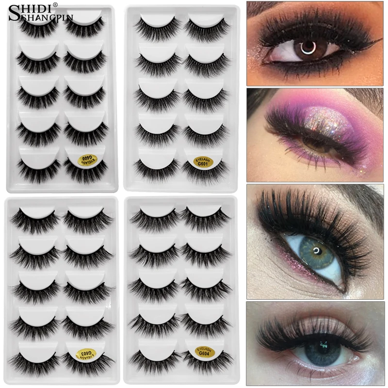 

LANJINGLIN 5 pairs strip lashes 3d mink false eyelashes hand made makeup natural long fake lashes volume mink eyelashes G6