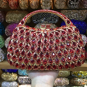 Wholesale Crystals 10 Colors Red Clutch Purse Messenger Bags Clutches Women Bridal Evening Clutch Bag Wedding Party Handbags 