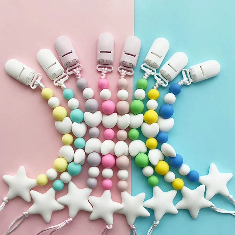 Silicone Teething Pacifier Clips Baby Chain Holder For Nipples Chew Toys | Мать и ребенок