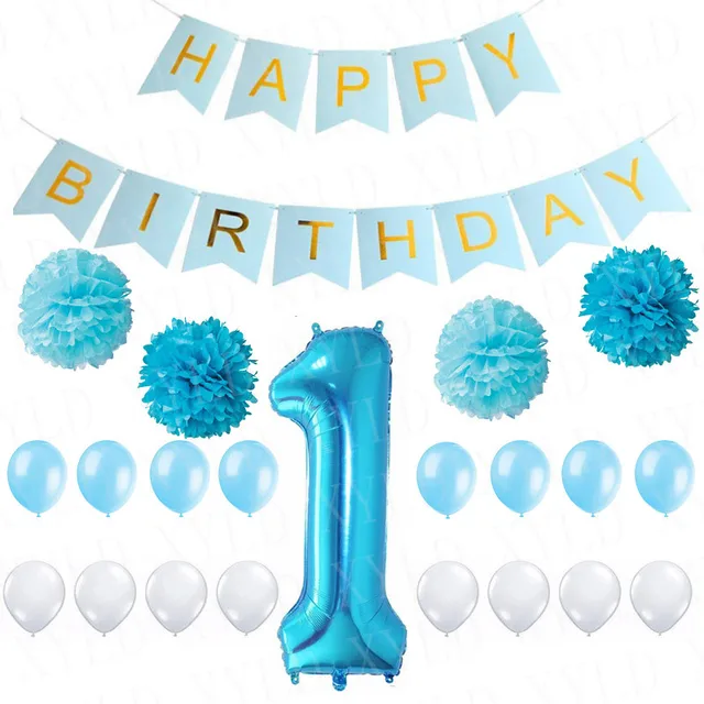 1st Happy Birthday Banner Diy Paper Pom Flower Inflatable Baloon