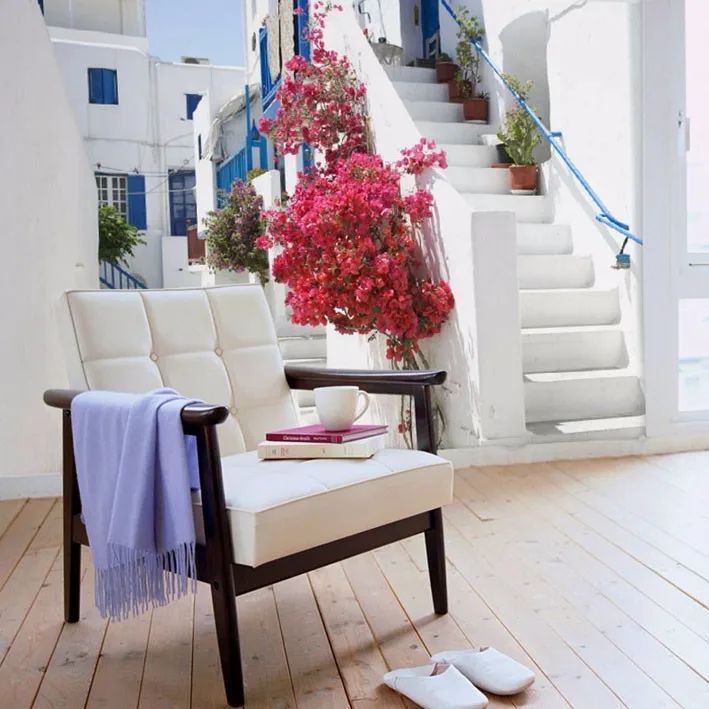 Beibehang 3D фото обои средиземноморский синий пейзаж солнце Белый дом лестницы стиль гостиная спальня ТВ настенная бумага