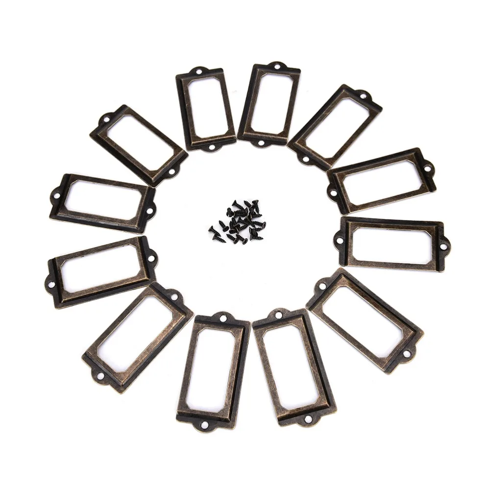 12Pcs Creative New Metal Label Pull Frame Handle File Name Card Holder Drawer Box Case Antique 70mmx33mm