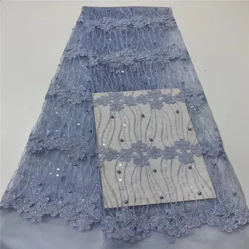 

New Nigerian Embroidered Sequined Mesh Lace Fabric Bride Wedding Fabrics In Blue Sequins India African Net Tulle Swiss Voile