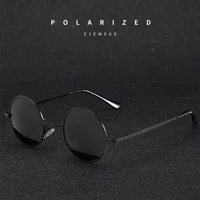 Lunettes de soleil polarisées rondes rétro Vintage pour hommes et femmes, monture métallique en alliage, verres noirs, pour la conduite, UV400 4