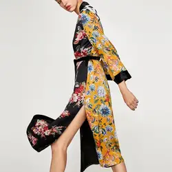 Винтаж Пояса кимоно Этническая цветочный принт рубашка пояса для женщин мода горошек Лоскутная Блузка повседневное Femme кардиган Blusas