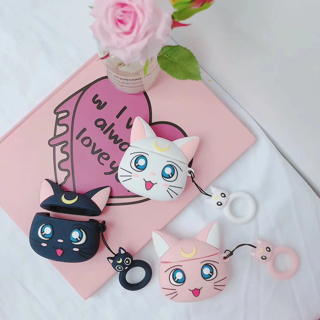 

For Airpods Air Pods Luna Cat Sailor Moon Silicone Case Protective Cover Pouch Anti Lost Protector Fundas Accessories