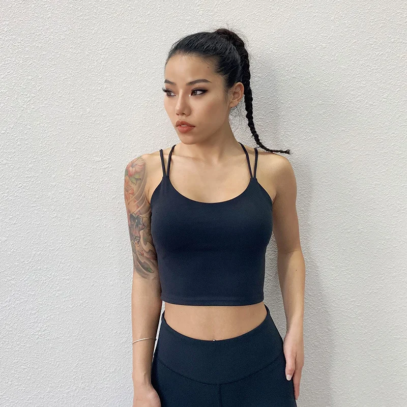 

Quick Dry Padded Fitness Bras Crop Tops Women Solid Vest-Type Nylon Yoga Workout Sports Bras with Removable Pads