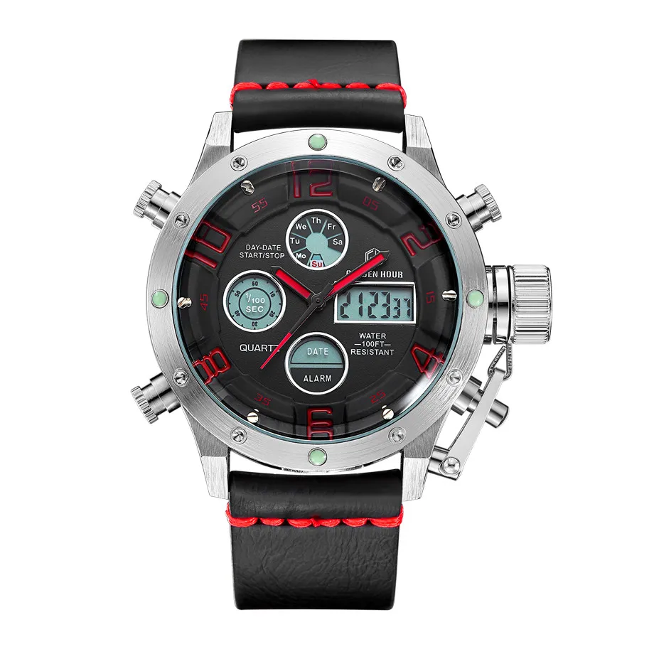 couro quartzo analógico relógio masculino digital led