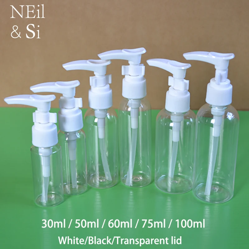 

30ml 50ml 60ml 100ml Refillable Plastic Press Pump Bottle Transparent Cosmetic Lotion Cream Packing Bottles Free Shipping
