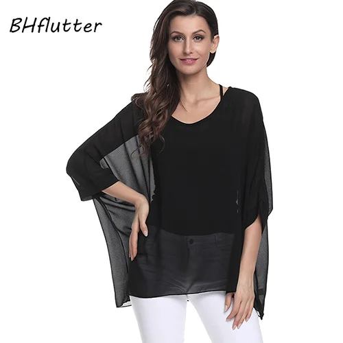 BHflutter 4XL 5XL 6XL размера плюс женская одежда новая шифоновая блузка рубашка рукав летучая мышь летний с буквенным принтом топы блузки - Цвет: picture color