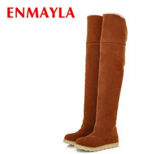 ENMAYERBlack Brown Grey Yellow Hot Fashion Flat Snow Boots Women Over-The-Knee Boot Cotton Warm Shoes BIG Size 34-43 Winter