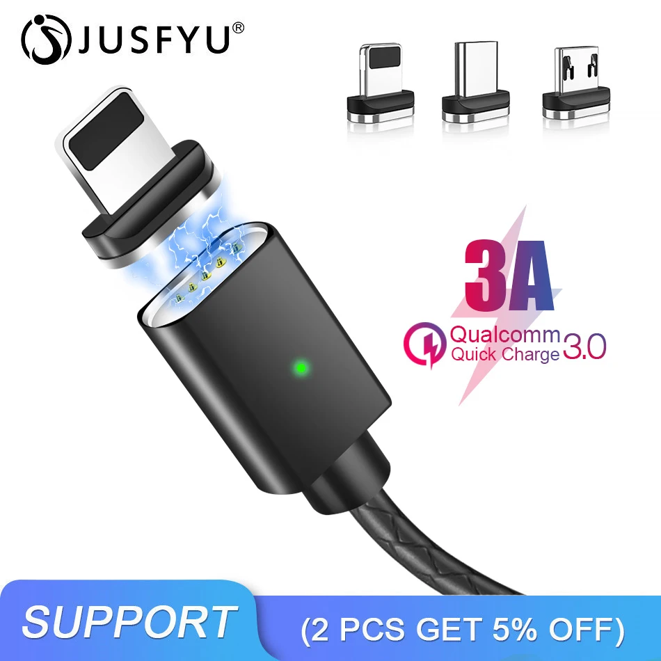 

Magnetic Micro USB Cable Support 3A Fast Charging Charger For iPhone Type C USB C 1M Cable Magnet Dust Plug Phone Data Sync Wire