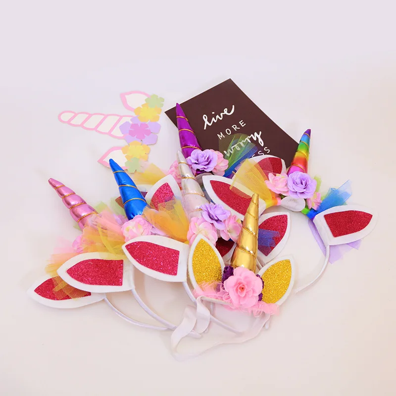 

Unicorn Party Girls Cute Flower Cat Ears Headbands Children Headwear Photo Props Party Hair Hoop Hairbands Kids Hair Accessories