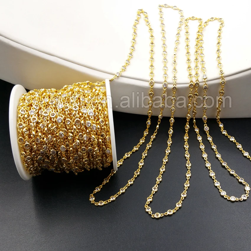 WT-BC081 5 м/лот очарование Кристалл бисер цепь 24 к золотые полосы латунь цепь высокое качество Золотая цепь для ожерелья DIY материал