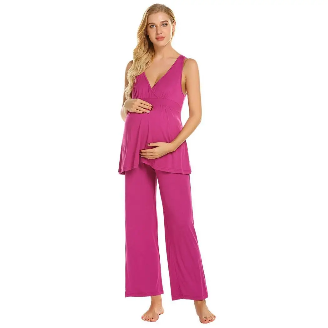 Ekouaer Women Pajamas Nightwear Soft Cotton Maternity Tank Top Long Pant Pajama Sets Lounge
