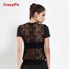 CrazyFit пикантные сетчатые Топ для занятий йогой спортивная рубашка Для женщин короткий рукав тренажерный зал Фитнес работает тренировки Женский Спортивная футболка футболка